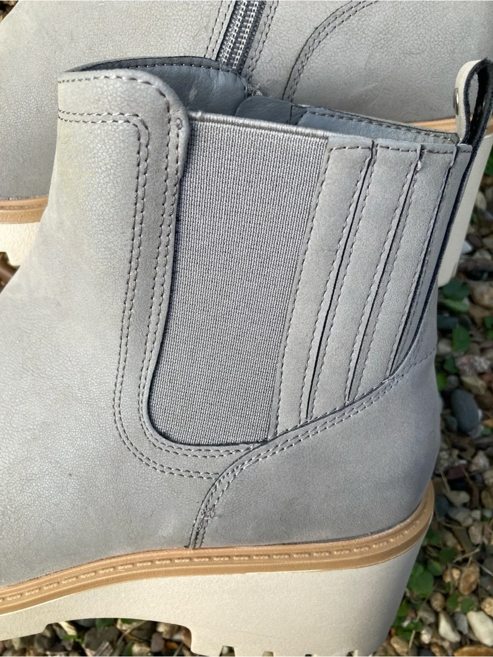 NWOT Maurice’s size 9M light gray Chelsea lug sole ankle boots